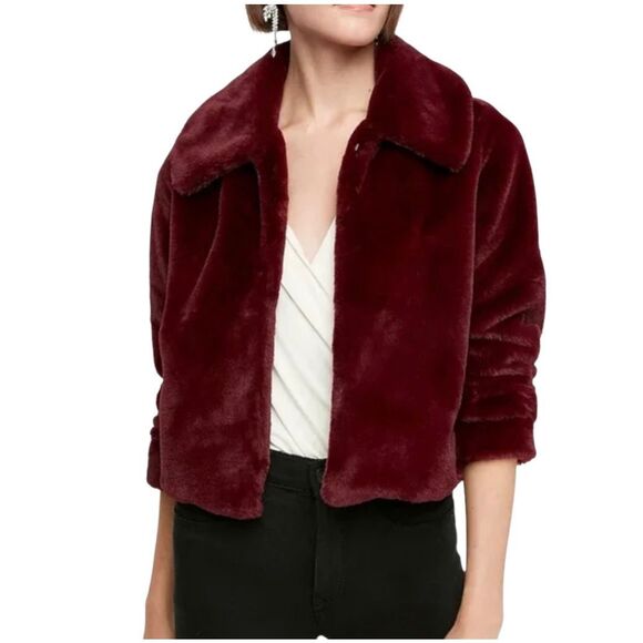 Express burgundy faux fur crop jacket size L - Picture 1 of 12